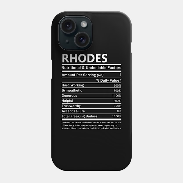 Rhodes Name T Shirt - Rhodes Nutritional and Undeniable Name Factors Gift Item Tee Phone Case by nikitak4um