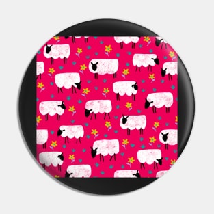 Sheep at work on pink – seamless pattern Pin