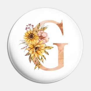 Watercolor sunflower bouquet monogram letter G Pin