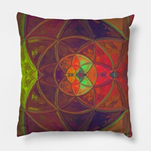 Mosaic Kaleidoscope Flower Purple Orange and Green Pillow