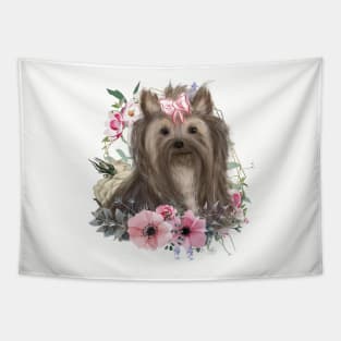 Yorkshire Terrier, Cute Yorkie Flower Design Yorkie Tapestry