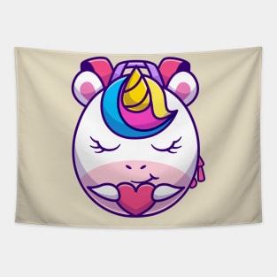 Cute Unicorn Bag Holding Love Heart Cartoon Tapestry