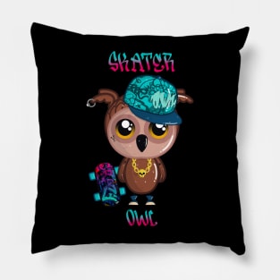 Skater Owl with Skateboard and Cap Pillow