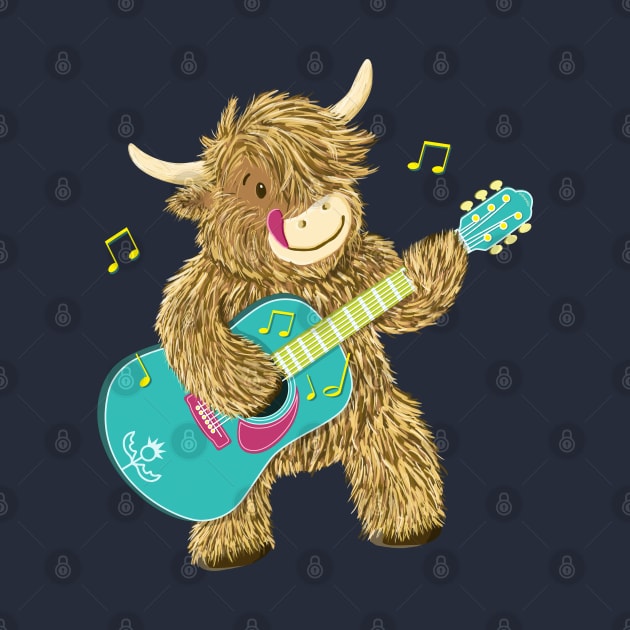 Cute Scottish Highland Cow Plays Guitar by brodyquixote