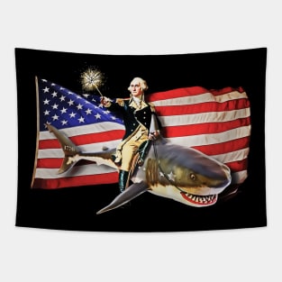 George Washington Riding a Shark American Flag Tapestry