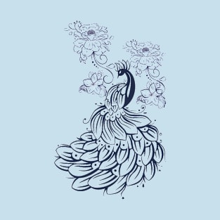 peacock bird and flowers T-Shirt