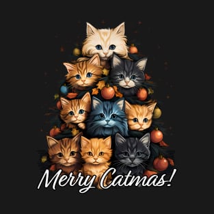 Merry Catmas! Cute Kitten Christmas Tree, Cat Xmas T-Shirt