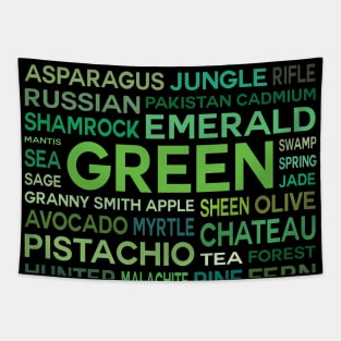 Word Cloud - Shades of Green (Black Background) Tapestry