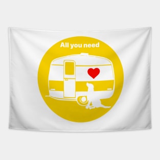 ALL YOU NEED HEART DOG CARAVAN YELLOW Tapestry