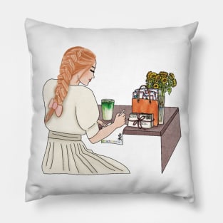 Cafe girl (4) Pillow