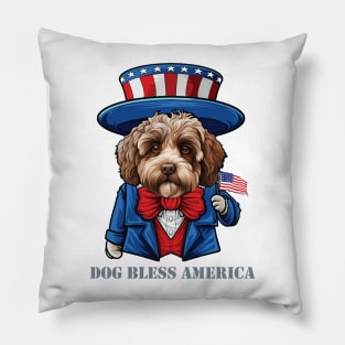 Funny 4th of July Lagotto Romagnolo Dog Bless America Pillow