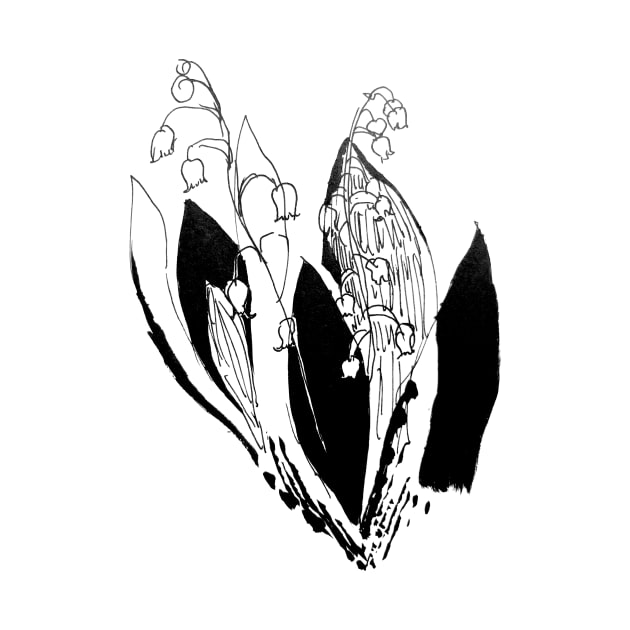 lily of the valley silver bells black and white illustration hand drawn sketch by NoelleNotions