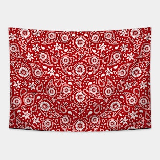 Beautiful Paisley Floral Pattern - Red and White Tapestry