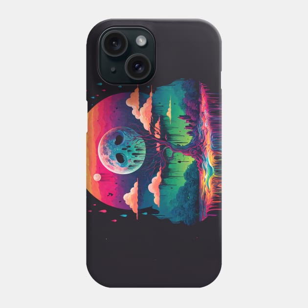 Rainy Night. Sad Full Moon. - Psychedelic Landscape - Paint Dripping 3D Illustration - Colorful Haunted Nature Scene Phone Case by JensenArtCo