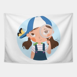 Adventure For A Girl With Blue Cap And Her Butterfly Tapestry