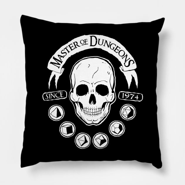 Master of Dungeons Motorcycle Patches Pillow by Natural 20 Shirts