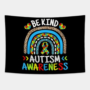 Be Kind Autism Awareness Month Blue Rainbow Leopard Autistic Tapestry