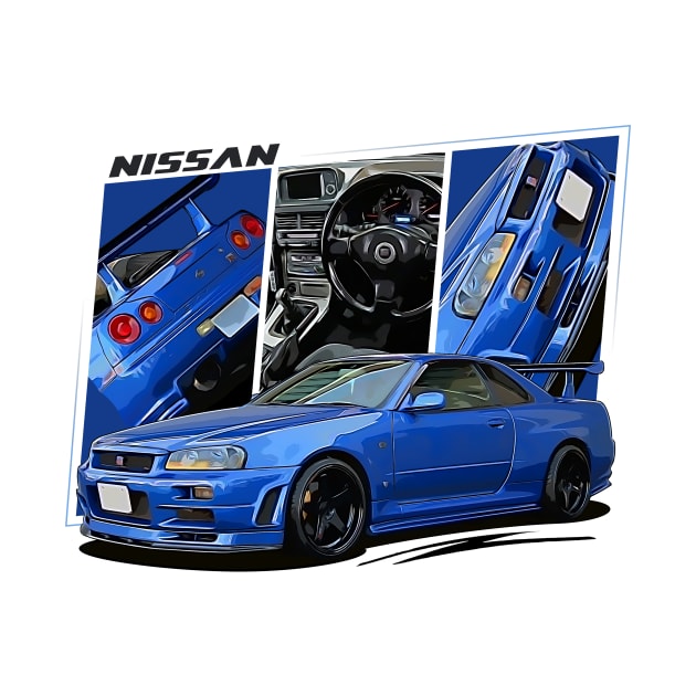 Nissan Skyline r34 GTR Blue, JDM Car by T-JD