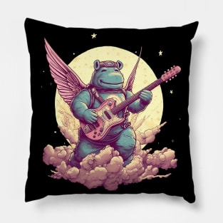 Rockstar Hippo Playing Guitar on the Clouds Pillow