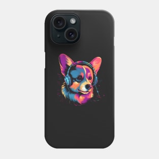 corgi wearing headphones - synth wave style Phone Case