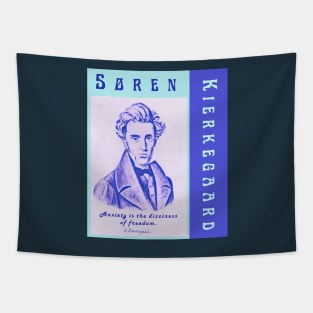 Søren Kierkegaard portrait and quote: Anxiety Is the Dizziness of Freedom Tapestry