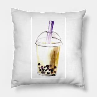 Milk Tea Boba Bubble Tea Watercolour Illustration Pillow