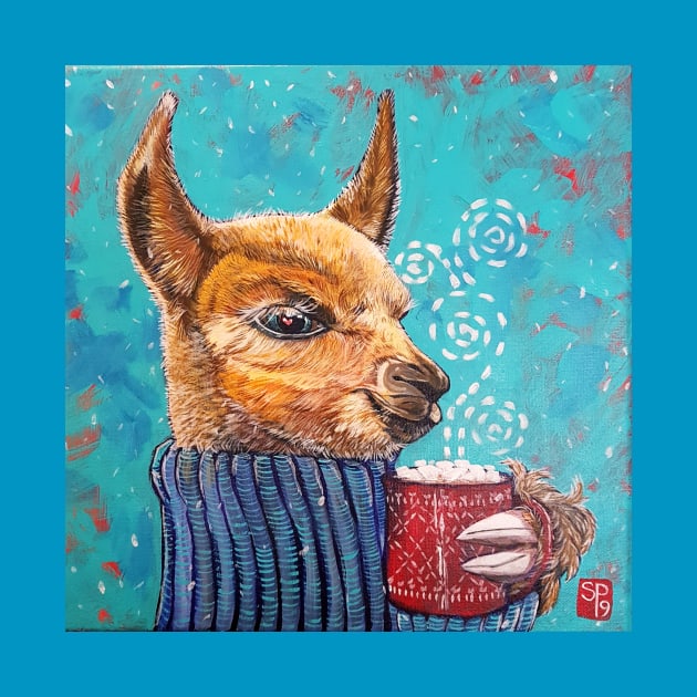 Llama Alpaca winter hot chocolate by StephaniePerryArt