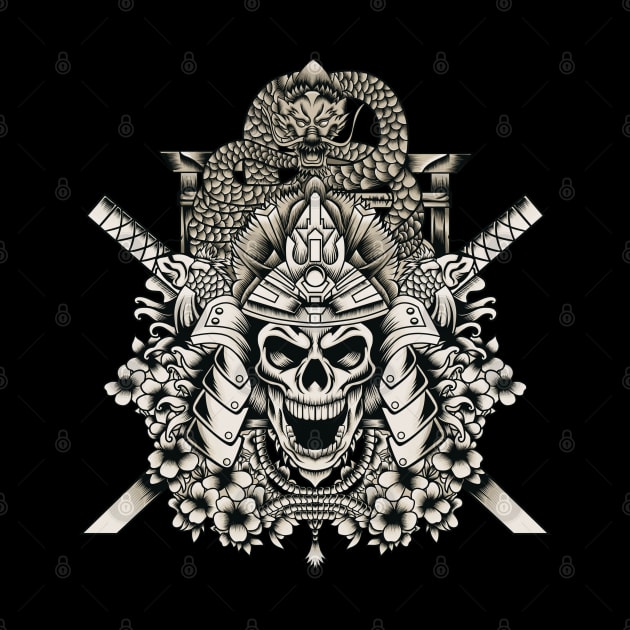 Samurai skull with japanese dragon by Love My..