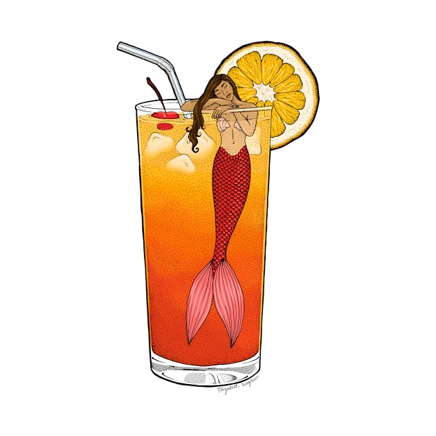 Tequila Sunrise Mermaid Cocktail Illustration by Elizabeth Weglein Art