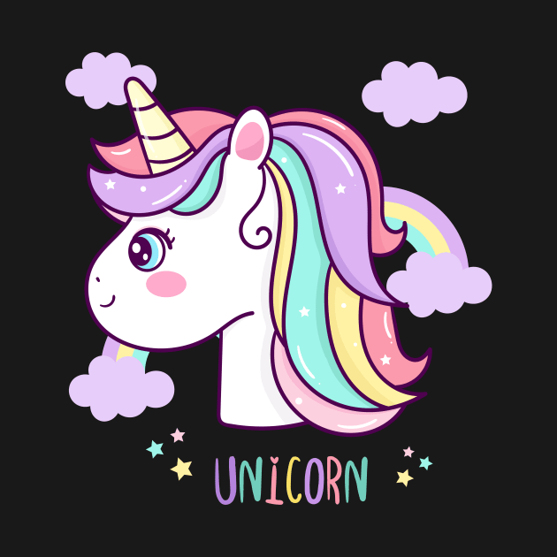 Cute unicorn head vector with rainbow cartoon by Vividdiy8