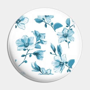 Transparent tropical Bauhinia watercolor flowers. Translucent Orchid tree branches. Exotic blue Magnolia flower. Xray flowers Pin