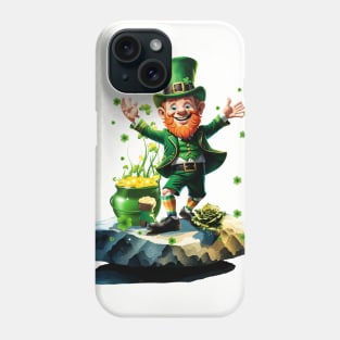 Funny happy  leprechaun with rainbow Phone Case