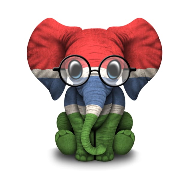 Baby Elephant with Glasses and Gambian Flag by jeffbartels