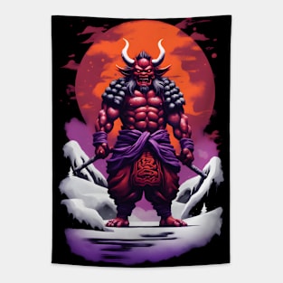 Japanese Oni in a winter landscape Tapestry