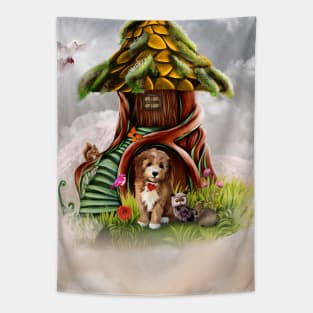 Little dog with owl Tapestry