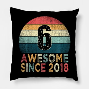 Kids 6Th Birthday Retro 6 Years Old Awesome Since 2018 Pillow