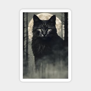 Giant Black Cat in the Foggy Forest Vintage Magnet