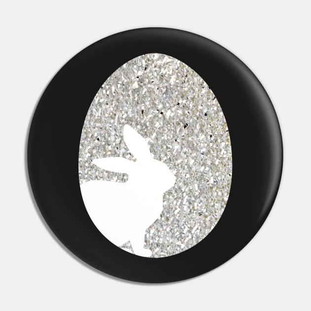 Easter Bunny Silhouette in Silver Faux Glitter Easter Egg Pin by Felicity-K