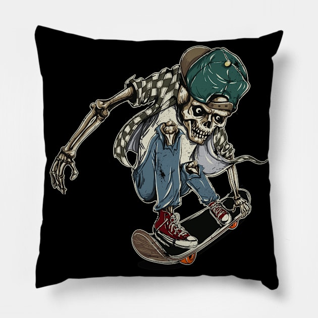 skull skeleton skateboard - Skate or Die Pillow by Teeotal