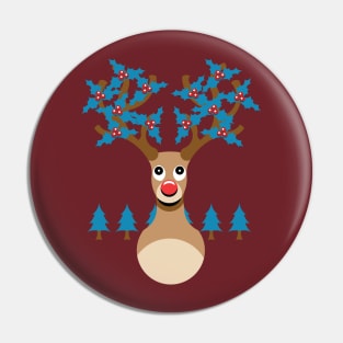 Merry Xmas Rudolph and Mistletoe Pin