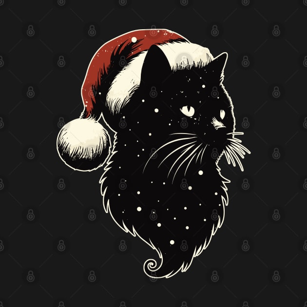 Retro cosmic christmas black cat by TomFrontierArt