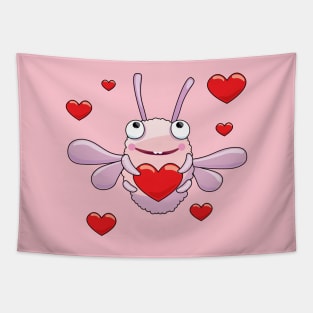 Lovely little pink moth with a big red heart Tapestry