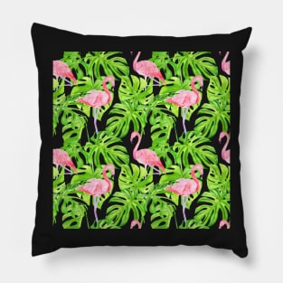 Tropical Pattern Flamingos & Pink Flowers Pillow