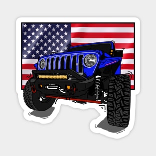 Jeep with American Flag - Blue Essential Magnet