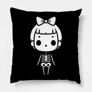 Cute Skeleton Girl With a Bow | Cute Happy Halloween for Girls | Kawaii Design Pillow