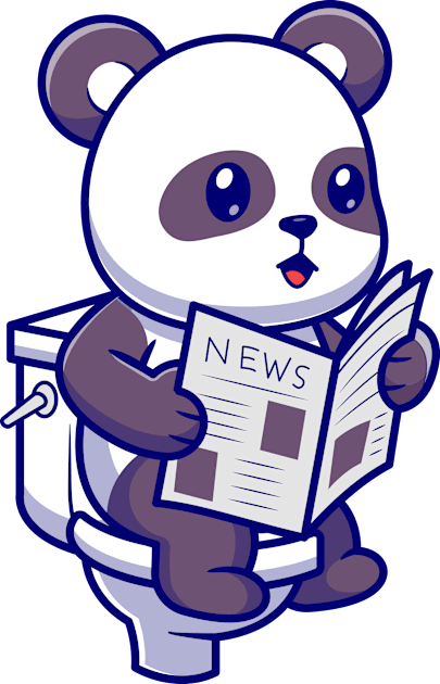 Cute Panda Reading Newspaper On Toilet Cartoon Kids T-Shirt by Catalyst Labs