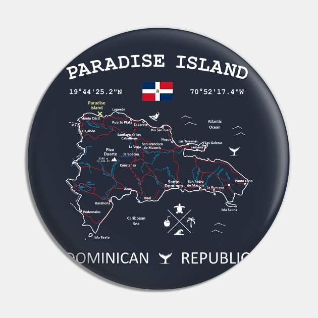 Paradise Island Dominican Republic Flag Travel Map Coordinates GPS Pin by French Salsa