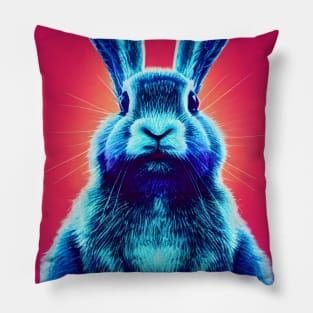 Blue rabbit on a pink background. Pillow
