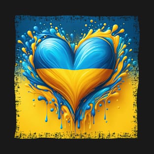 Ukraine Heart Flag Water Drop Design T-Shirt