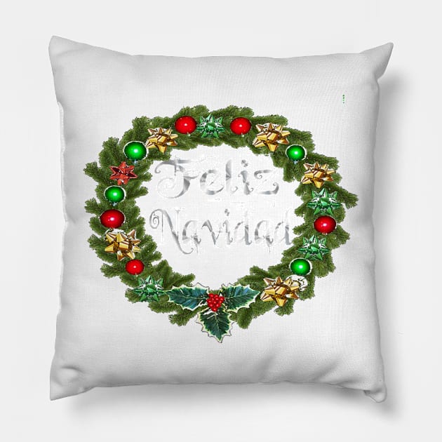 Feliz Navidad Spanish Christmas Holiday Celebration Pillow by hispanicworld